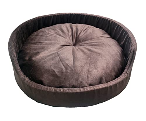 Image of Large Size Dog and Cat Bed Round Shape Export Quality Ultrasoft Micro Fiber Filling for Extra Comfert Brown Color Machine Washable Anti Skid Base Pet Bed