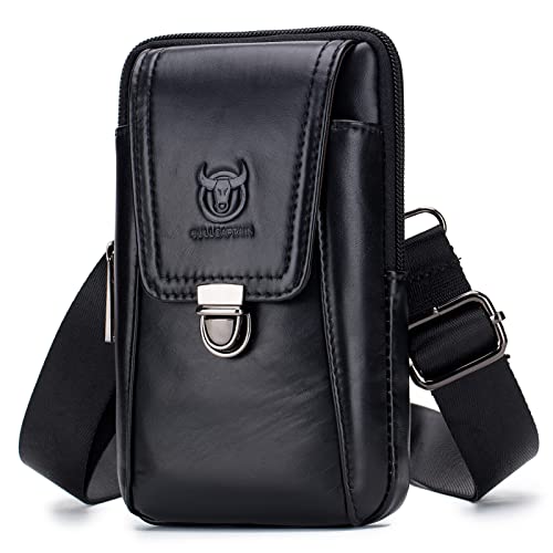 Baugger Gürteltasche aus Leder,Herren Leder Gürteltasche Handytasche Reise Crossbody Umhängetasche Pack Geldbörse Geldbörse, Schwarz Cover