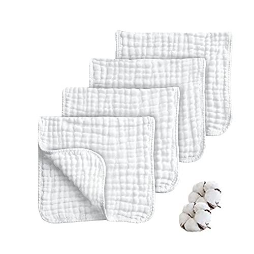 Baby Muslin Burp-Cloths HOPAI Muslin Washcloths Natural Organic Cotton Baby Wipes Soft Newborn Baby Face Towels for Sensitive Skin 4 Pack 6 Layers 10"x20"