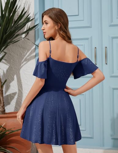 Image of Meetjen Women's Short Cocktail Dresses for Teens Formal Homecoming Sparkly Off Shoulder Tulle Sequin Prom Party Dress