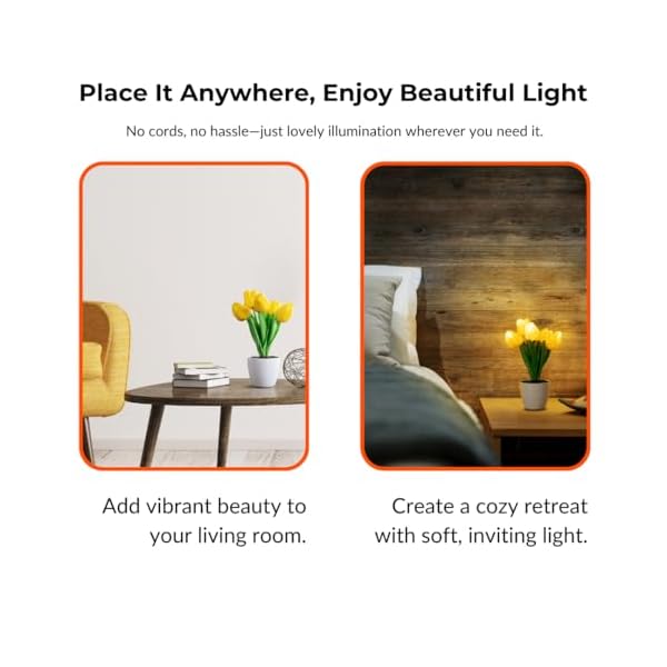 LIT 5-Tulip LED Flower Table Desk Lamp – Realistic Yellow Fabric with Battery Operation (2 AA Batteries Not Included), Elegant Night Light for Home Decor, Living Room, Bedroom, and Special Occasions - Image 6
