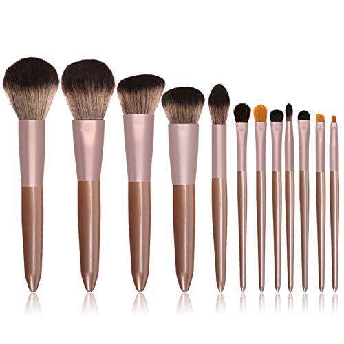 Set de brochas de maquillaje profesional Afunti 12 piezas Pinceles de maquillaje Set Premium Synthetic Foundation Brush Blending Face Powder Blush Concealers Kit de pinceles (Rose Golden) Cover