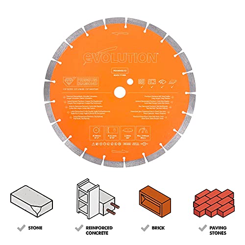 Evolution - 12 In Concrete Saw - 15A Motor, No Gas - 4-1/2 In Cut - Incl Premium Diamond Blade & 12 Inch Premium Diamond Blade With Segmented Edge And High Diamond Concentration, 1 In Bore #TOP5