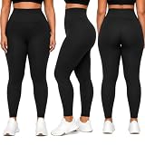 HLTPRO 3 Pack Plus Size Leggings for Women(X-Large - 4X)- High Waist Stretchy Soft Pants for Workout Running Yoga Black/Black/Black