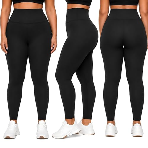 HLTPRO 3 Pack Plus Size Leggings for Women(X-Large - 4X)- High Waist Stretchy Soft Pants for Workout...