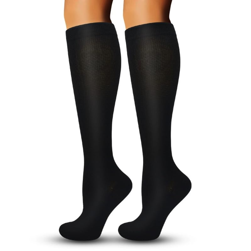 Chaussettes De Contention Unisexe Bas de Contention Couleur Unie Chaussettes de Compression Pour Hommes et Femmes, Idéales pour Vols, Voyages et Sports