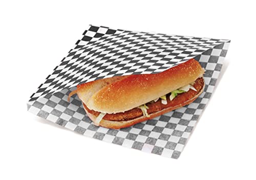Tocnvoe - 100 pcs Greaseproof Paper for Food, Black White Plaid Pattern, 19X17 cm, Paper Bag, Wrap Bag, Durable, Moisture and Grease Resistant, for Sandwiches, Hamburgers, Snacks