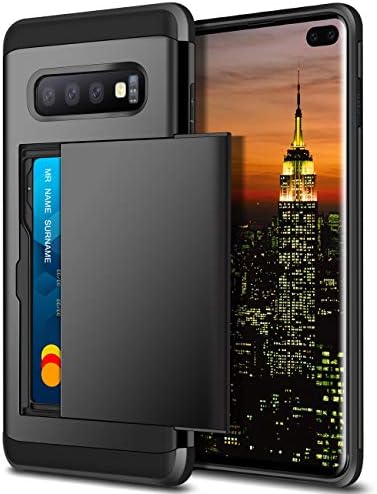 Coolden Armor Shockproof Case for Galaxy S10 Plus Wallet Case Cover Protective Case Heavy Duty Rubber Bumper Card Holder Slot Wallet Case Cover for Samsung Galaxy S10 Plus Phone Case (Black)