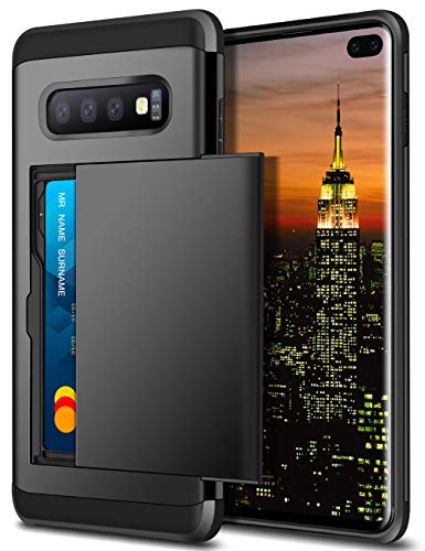 Coolden Armor Shockproof Case for Galaxy S10 Plus Wallet Case Cover Protective Case Heavy Duty Rubber Bumper Card Holder Slot Wallet Case Cover for Samsung Galaxy S10 Plus Phone Case (Black)