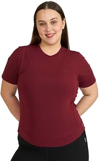 HUNNIT Round Neck Activewear Top for Women | Slim Fit Activewear Training Top | Women's Dry Fit Polyster T-Shirt | Calf Sl... Price In India