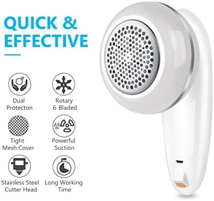 URAQT Fabric Shaver, Portable Electric Lint Remover, Powerful and Efficient Clothing Bobble Remover, Quick Potent Removal, Comes with a 6 Blade Replacement Head/USB Charging Cable/Cleaning Brush