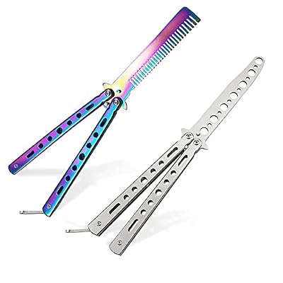Dfuqanb 2 Piezas Peine de Metal de Entrenamiento, Navaja mariposa, Entrenador de Mariposas, Peine de Mariposa de Acero, Cuchillo de Entrenamiento Balison, practica trucos de volteo para principiantes | Ya disponible en tu tienda friki favorita! En mundofriki.es! Dfuqanb 2 Piezas Peine de Metal de Entrenamiento, Navaja mariposa, Entrenador de Mariposas, Peine de Mariposa de Acero, Cuchillo de Entrenamiento Balison, practica trucos de volteo para principiantes | Ya disponible en tu tienda friki favorita! En mundofriki.es!