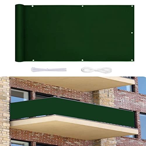 Recinzione resistente alle intemperie per balcone, verde scuro, 0,7 x 5 m, per giardino, terrazza, facile da pulire e durevole