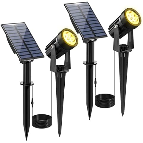 CREPOW Solar Spot Lights Outdoor, 2 Pack Solar Landscape Spotlights IP65 Waterproof 9.8ft Cable, Auto On/Off Outdoor Wall Lights for Garden Yard Driveway Porch Walkway Pool (3000K Warm White) Cover