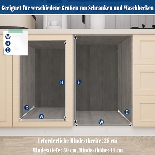 FIVMEN Poubelle de cuisine 2 compartiments extensible pour cuisine armoire inférieure avec rails télescopiques système de séparation des déchets gris 1 x 20 l + 1 x 10 l – vue 7