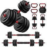 Cvonte Adjustable Dumbbell Set, 45lbs Free Weight Set With Double Locknut, 5-in-1 Dumbbells Set Includes Barbell, Kettlebells, Push up Stand, Fitness Exercise for Home Gym Suitable Men/Women