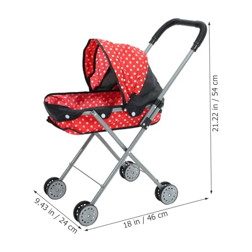 ORFOFE Leichter Puppenwagen mit Roter Schwarzer Punkte Design Realistischer Puppenbuggy für Fördert Kreatives Rollenspiel und Mobiles Geeignet für Mädchen Ab Jahren – Bild 3