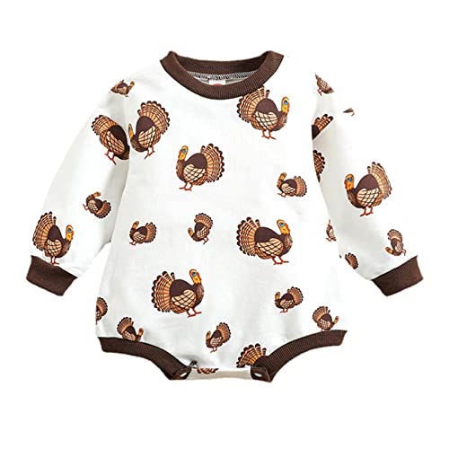 Bodies para bebês recém-nascidos meninas meninos peru ação de graças outono manga longa macacão roupas roupas (branco, 18-24 meses)