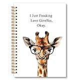 OINDADE Funny Giraffe Notebook Journal, Giraffe Gifts for Women Girls Spiral Notebook, I just Freaking Love Giraffes Okay Notebooks Gifts for Women Men, Giraffes School Office Supplies, 6x8.2In