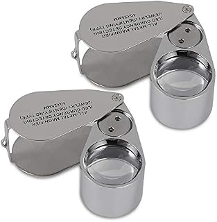 ZHSX 40X Illuminated Jewelers Loupe Magnifier, 2 Pack Full Metal Foldable Jewelry Loop