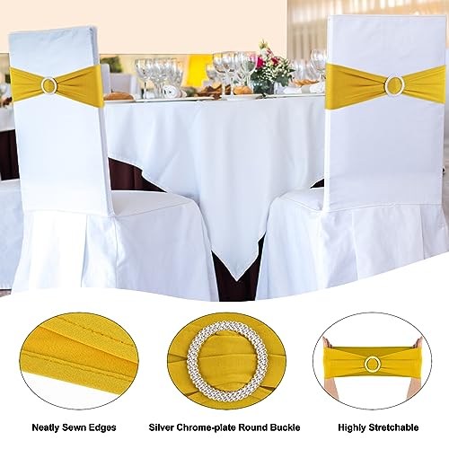 BOUBONI Gold Chair Sashes 50 Pack Spandex Stretch Chair Band Sashes with Buckles for Folding Chairs Wedding Party Reception Baby Shower Events Banquet Decorations by BOUBONI - Used condition - Image 3