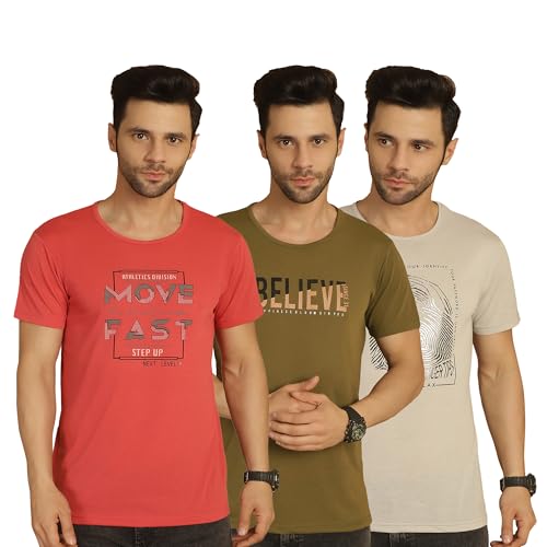 Image of Mack Jonney Printed Regular Fit Round Neck Cotton Half Sleeves Tshirt for Men(Pack of 3)-MACK635251