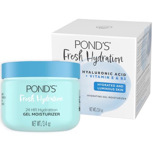 POND&rsquo;S Fresh Hydration Gel Face Moisturizer, 24HR Hydration with Hyaluronic Acid, Vitamin E & B...