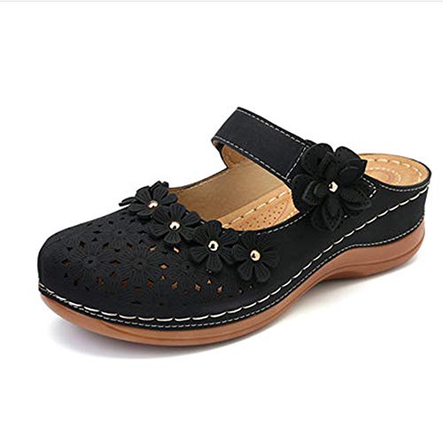 ZZQ/JK Flip Flops Frauen Sandalen Sommerschuhe Mit Flachem Boden Round-Kopf-weicher Löcher Schuhe Bequemen Beiläufigen Slip-on-Loafers (Color : Black, Size : 36)