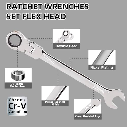 Cle a Cliquet 72 dents articulée pour débloquer les vis difficiles d'accès - 6
