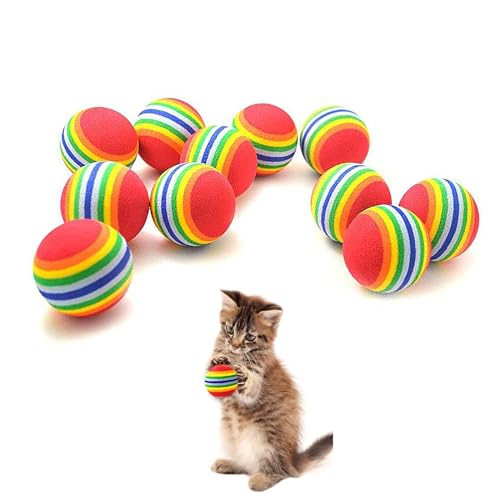 Vebetter Rainbow Cat Toy Ball, 9 Pièces 4,2 CM Grand Chat Balle Jouets Interactive Cat Toy Ball Kitten Play Sports Chase Training Toy Ball, Balles Jouets...