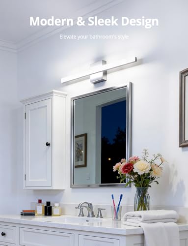 Image of Combuh 24 Inch Vanity Lights Above Mirror Modern Gentle Lighting Bar for Bathroom, LED Lamparas para Bano sobre Espejo Modernas Chrome Long Restroom Lamp Fixtures for Makeup Daylight 6000K