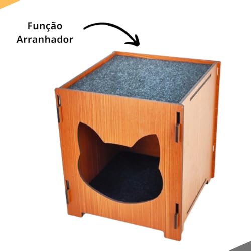 Nicho Casinha Para Gato Mdf Com Carpete Arranhador - Playgroud (Cerejeira)