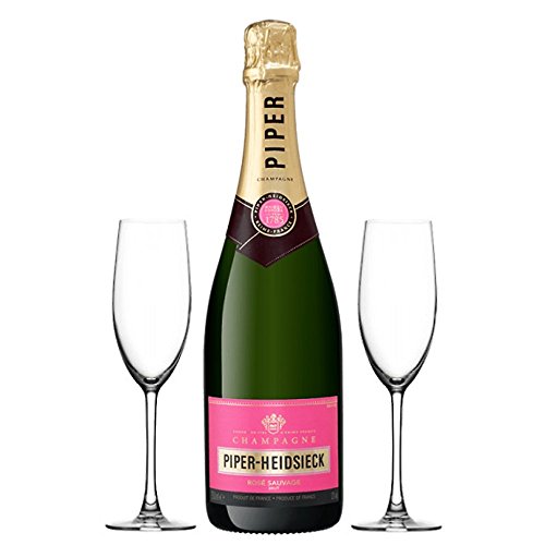Piper-Heidsieck Rose Champagne Brut 750ml with 2 x Champagne Flutes - Gift Ideas for Mum, Valentines, Mothers Day, Birthday, Wedding, Anniversary, Corporate, Business and Thank You