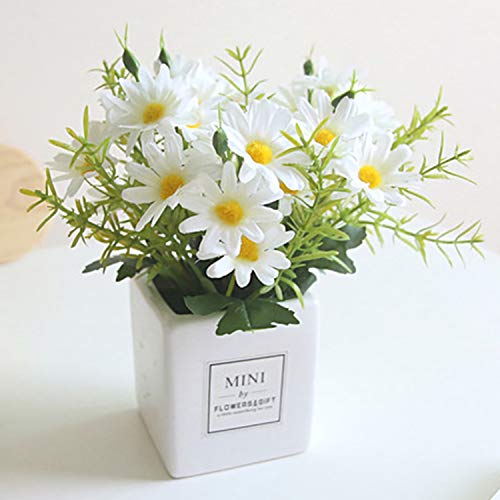 Artificial Flowers, Daisy Flower with Vase Artificial Gerber Daisies Bouquet Fake Plant