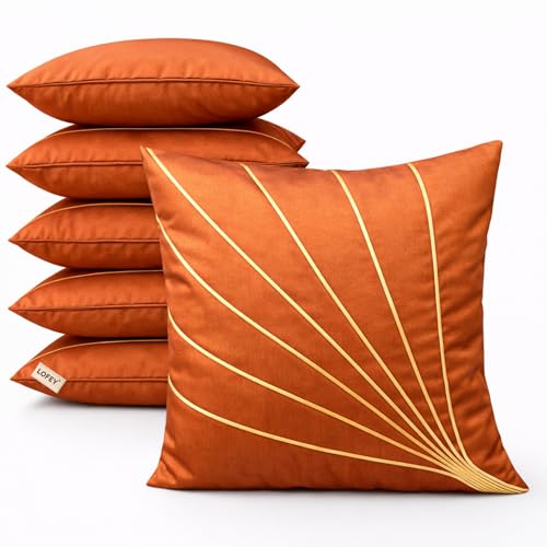 Image of LOFEY Dupion Silk Cushion Cover, 16 x 16 Inch (40 x 40 cm), Decorative Sofa Pillow Cover, Zipper Closure (2, Rust)