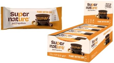 Super Nature Peanut Butter Cups - Gluten and Dairy Free - Vegan and Organic Healthy Snacks - Made with Clean Raw Ingredients - High in Plant Fibre & Protein (15 x 40g)