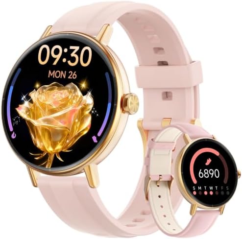 Gydom Smartwatch Damen Rund, 1.27" AMOLED Smart Watch mit Telefonfunktion, Fitnessuhr mit SpO2 Herzfrequenz Stress Kalorien Schlaf, 120+ Sportmodi & IP68 Wasserdicht Sportuhr für S