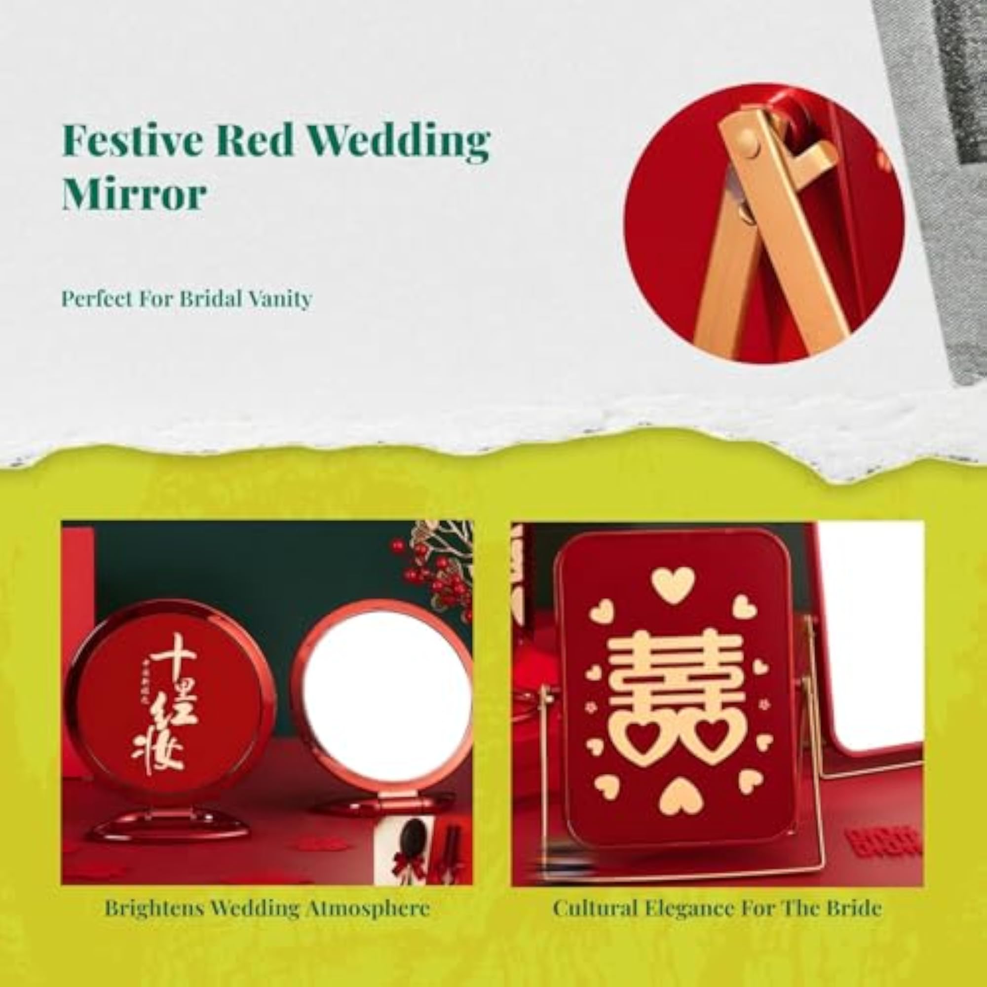 Red Bridal Mirror & Comb Set for Wedding Makeup