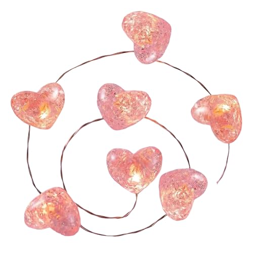 Guirlande lumineuse de 3 m avec 30 DEL en forme de cœur à piles, guirlande lumineuse en forme de cœur rouge, rose et blanc avec minuterie, lumières poilues...