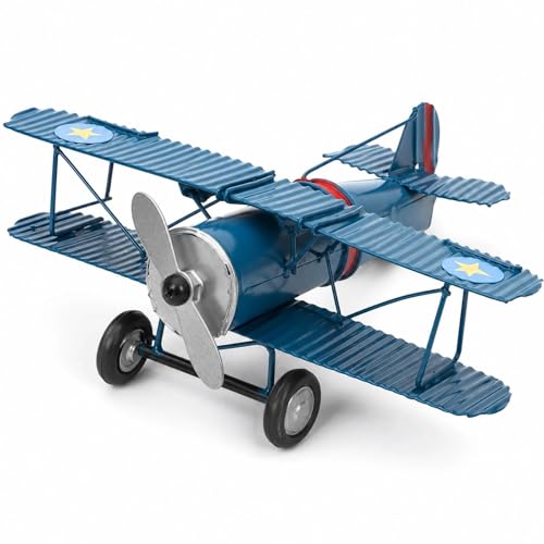 LOGOFUN Metal Iron Aircraft Biplane Model Blue