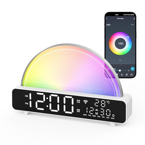Sunrise Alarm Clock, Wake Up Light with Sunrise Simulation, White Noise Machine, Baby Sound Machine, Multicolor Night Light with 13 Soothing Sounds, Baby Room Thermometer, APP/Touch/Voice Control