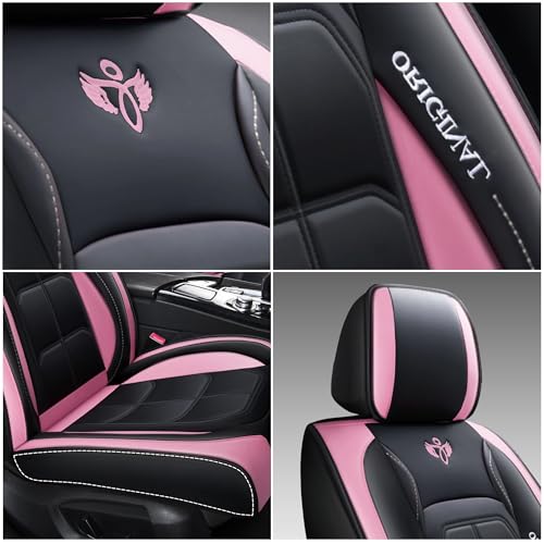 Zvaluqy06 Comfortable Leather Auto Car Seat Covers Front & Rear Seat Protector Fit Sedan SUV 5 Seats Full Set Universal Fit (Black and Pink) by Zvaluqy - Used condition - Image 6