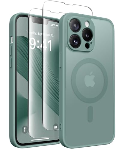 Coque magnétique iPhone 13 Pro Max CAPRRO MagSafe silicone mat vert nuit