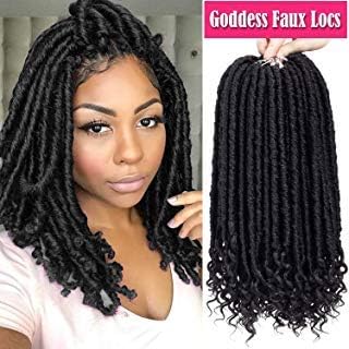 6 Packs/Lot Straight Goddess Locs Crochet Hair Faux Locs Crochet Locs With Curly Ends Crochet Locs Twist Hair Dreadlocks Extensions Low Temperature Braiding Hair 24 Strands/Pack (16in-6Pcs, 1B)
