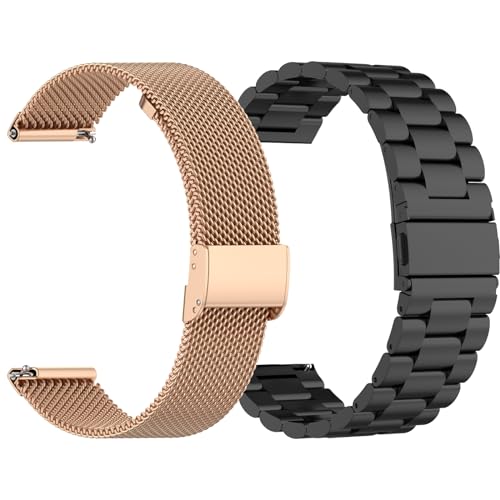 Chofit Quick Release Band Compatible with Spade Health Smartwatch 3 Bands for Women Men Metal Stainless Steel Mesh Replacement Band Bracelet Straps Wristband Accessories (Black&RoseGold)
