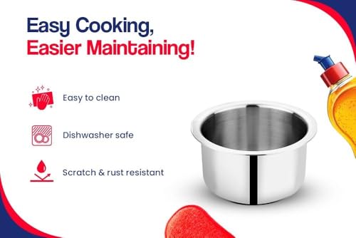 Image of Bhalaria Triply Stainless Steel Tope Flat Bottom 12 | 1.8L Capacity | 2X Faster Heating | Easy to Clean | Uses Less Oil | 100% Food Safe | No PFOA & PTFE | Gas & Induction Compatible Cookware