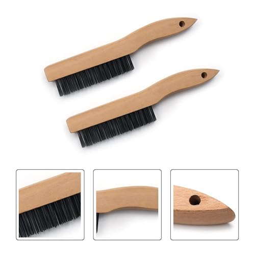 Image of Wire Brush, 2PCS Heavy Duty Wire Brush, Stainless Steel Wire Scratch Brush for Cleaning Rust, Wire Brush with 10 inch Curved Beechwood Handle（Black）