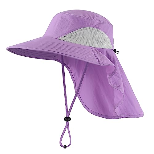 Image of Home Prefer Outdoor UPF50+ Sun Hat Wide Brim Mesh Fishing Hat with Neck Flap