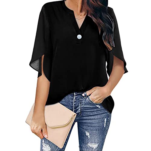 Top de Cuello en V de Color sólido para Mujer, Moda de Manga Corta, Temperamento Diario Sencillo, Jersey Informal para Viajero, Top de Verano L Cover