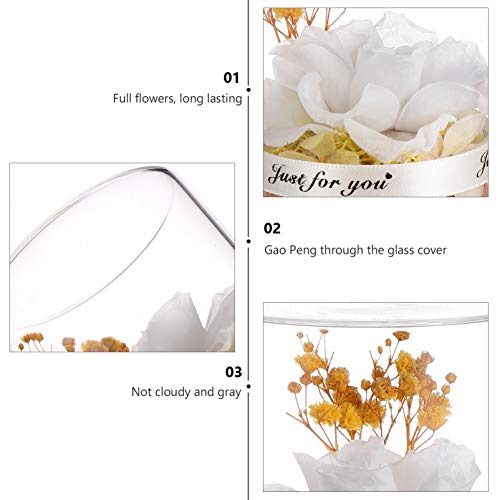 Yardwe Preserved Roses Preserved In Glass Dome Everlasting Artificial Bonquets Valentines Day White Glass Dome Rose - Image 4